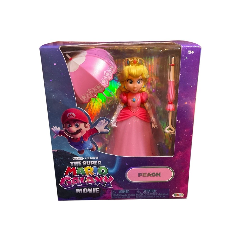 Super Mario Galaxy Movie Princess Peach Figure W/ Umbrella Jakks Pacific In Hand